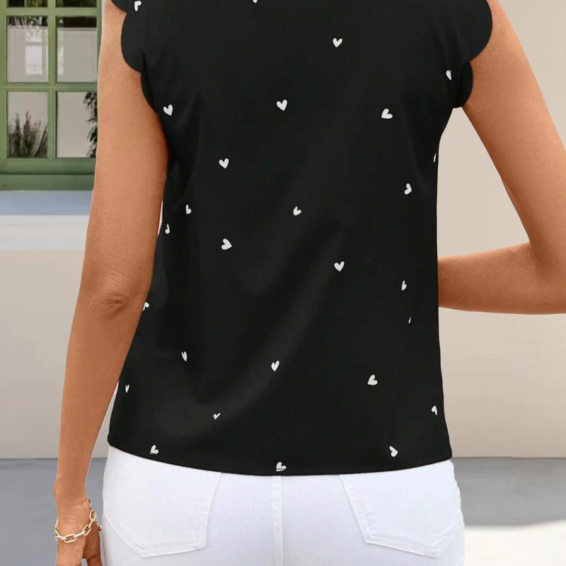 2026 Summer New Sleeveless Top Heart Print Round Neck Cutout Commuter Western Style