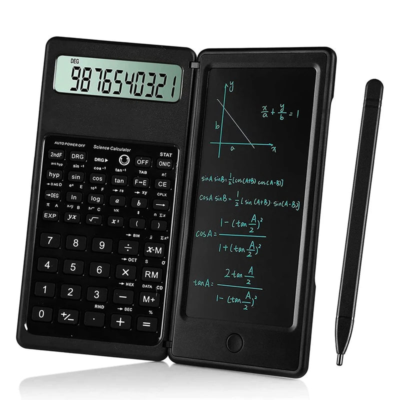 2-In-1 Foldable Scientific Calculator & 2.5 inch Writing Tablet 10 Digit LCD Display For College Office Student Teacher