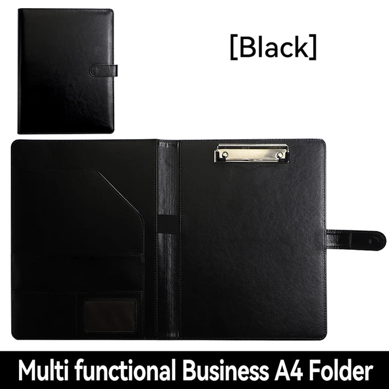 1Pc Texture PU Leather Multi-Functional Folder A4 Clip Pen Holder Card Slots - Business Office Meeting Organizer for Bank/Sales