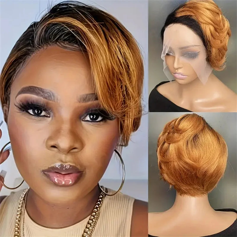 Pixie Cut Wig Human Hair Wigs Short Bob Perruque Bresillienne 13X4X1 Transparent Lace Wig Body Wave Human Hair