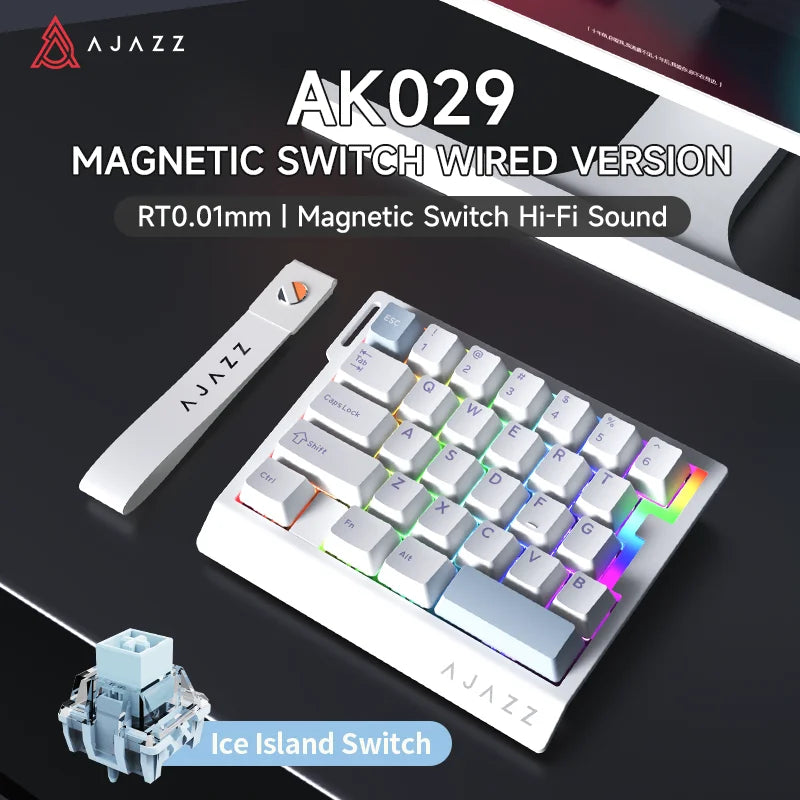 AJAZZ AK029 Wired One-Handed Gaming Keyboard HE Magnetic Switch 29 Key RGB 8000Hz Mini Mechanical Keyboard for E-sports PC Gamer