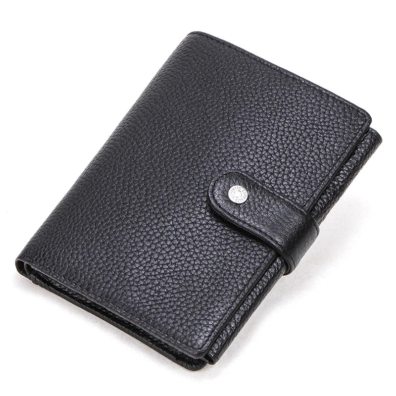 CONTACT'S Top Quality Genuine Cow Leather Wallet Men Hasp Design Short Purse With Passport Photo Holder For Male Clutch Wallets