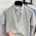 High End Brand Embroidered Striped Shirt Men's Short | SAMAG