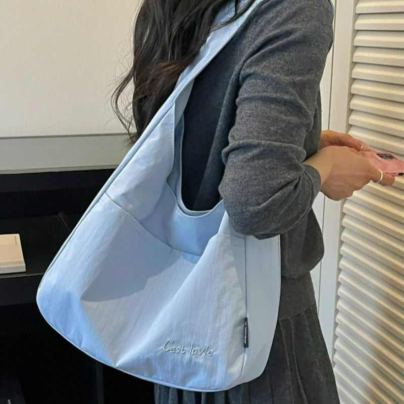Korean Style Canvas Handbag for Women Large Capacity Lightweight Shoulder Underarm Bag Casual Multi-pocket Tote Commute Bag