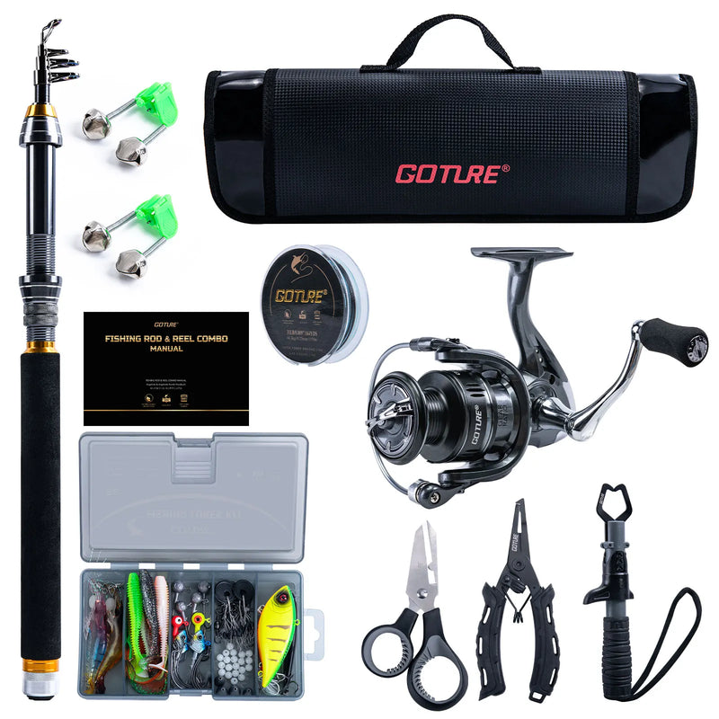 Goture Telescopic Fishing Rod and Reel Combo Kit Pole Set | SAMAG