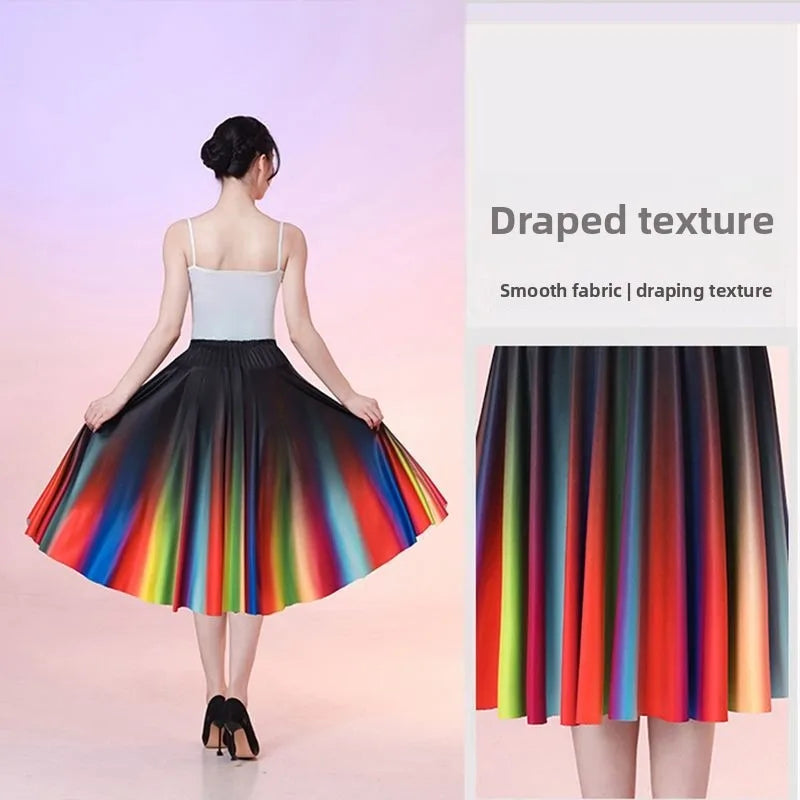 Colorful Gradient Long Skirt Summer Casual Dance Dress Loose Comfortable Stylish Outfit Middle Aged Elderly Dancing Wear Soft
