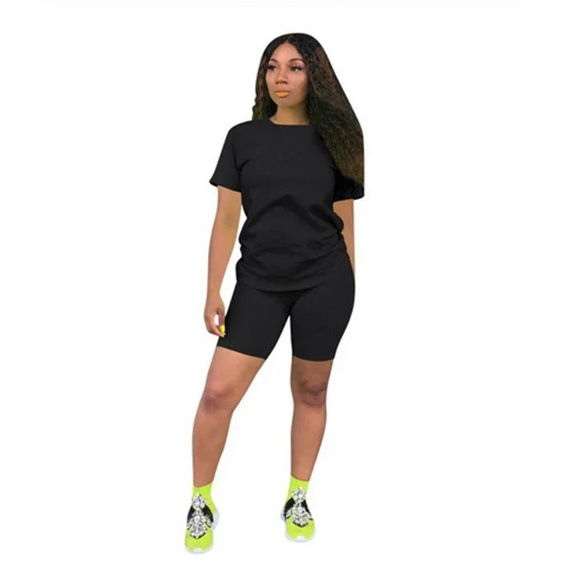 Womens Solid Color Tracksuit High Quality Hot Sales T-Shirt +Shorts 2 Piece Set Luxury Jogging Outfit Summer Casual Short Suit