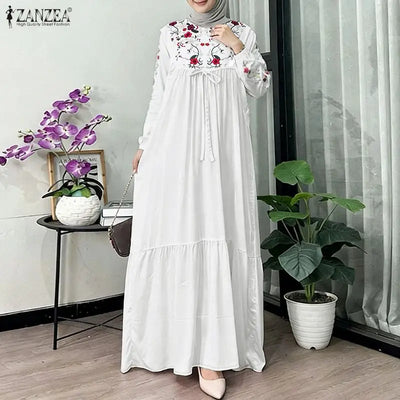 ZANZEA Muslim Women's Floral Print Maxi Dresses Lantern | SAMAG