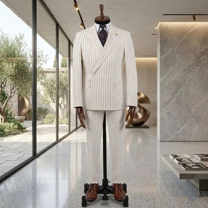 Pinstripe Men Suits for Wedding Party Slim Fit Groom Tuxedo 2 Pieces Single Button Custom Made Male Fashion Suit Jacket Pants