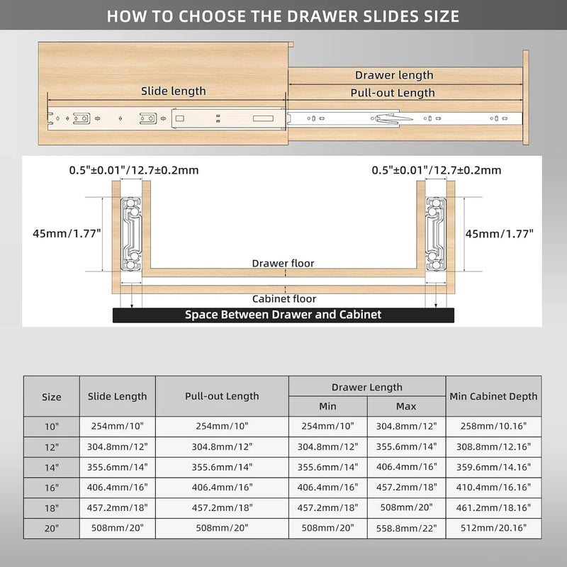 Drawer Rail 10~20Inch Stainless Steel Ball Bearing Slides | SAMAG