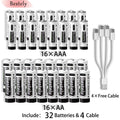 New 1.5V AAA 3600mAh+AA 5800mAh Lithium Ion Rechargeable Battery Fast Charging USB-C Li-ion Batteries 2000 Cycle with Free Cable