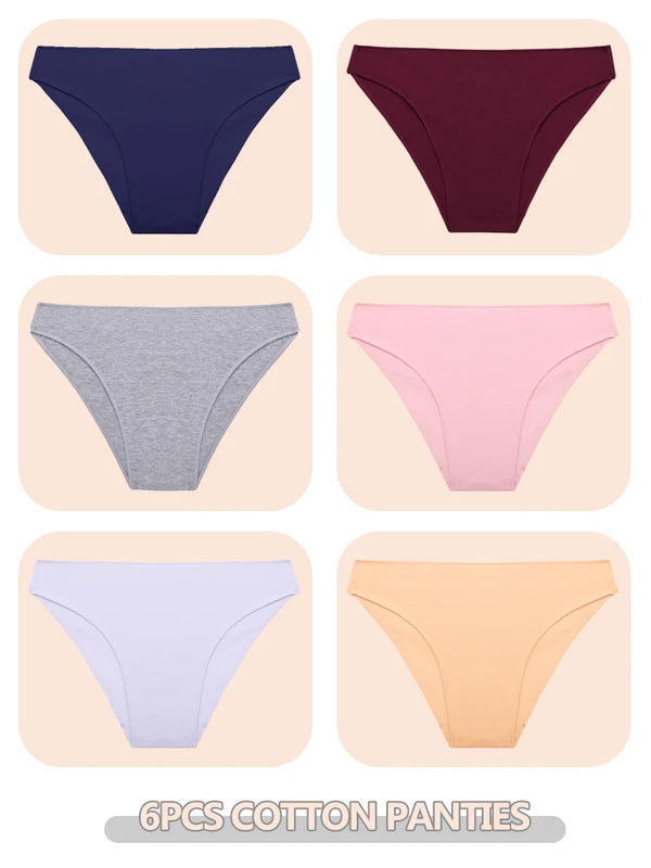 6pcs Cotton Women's Lingerie M-XXL Solid Seamless Panties Sexy Breathable Low-Waist Briefs Female Soft Comfortable Underpants