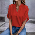 V Neck Short Sleeve Loose Blouse Women Casual Solid Color - View 5 | SAMAG