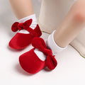0-18M Newborn Infant Baby Girls Shoes Velvet Red Christmas 0-18M Princess Girl Baby Shoes Bow First Walkers