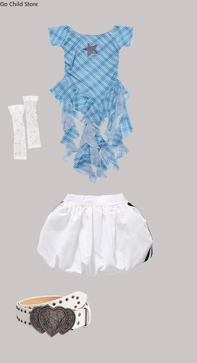 Girls K - pop Off Shoulder Crop Top Tutu Skirt Kids Hip Hop - View 19 | SAMAG