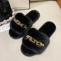 Fluffy Women's Slippers Home Winter Chain Luxury Designer Woman Shoes Plush Indoor Casual Platform Fuzzy Fur Slides Elegant New