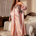 Contrast Lace Pajama Set Long Sleeve Robe With Belt V | SAMAG