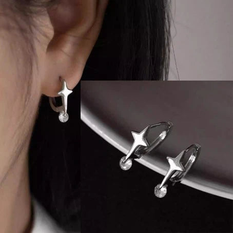 VENTFILLE 925 Sterling Silver CZ Star Moon Asymmetric Hoop Earrings for Women Girls Gold Silver Color Party Jewelry Gifts