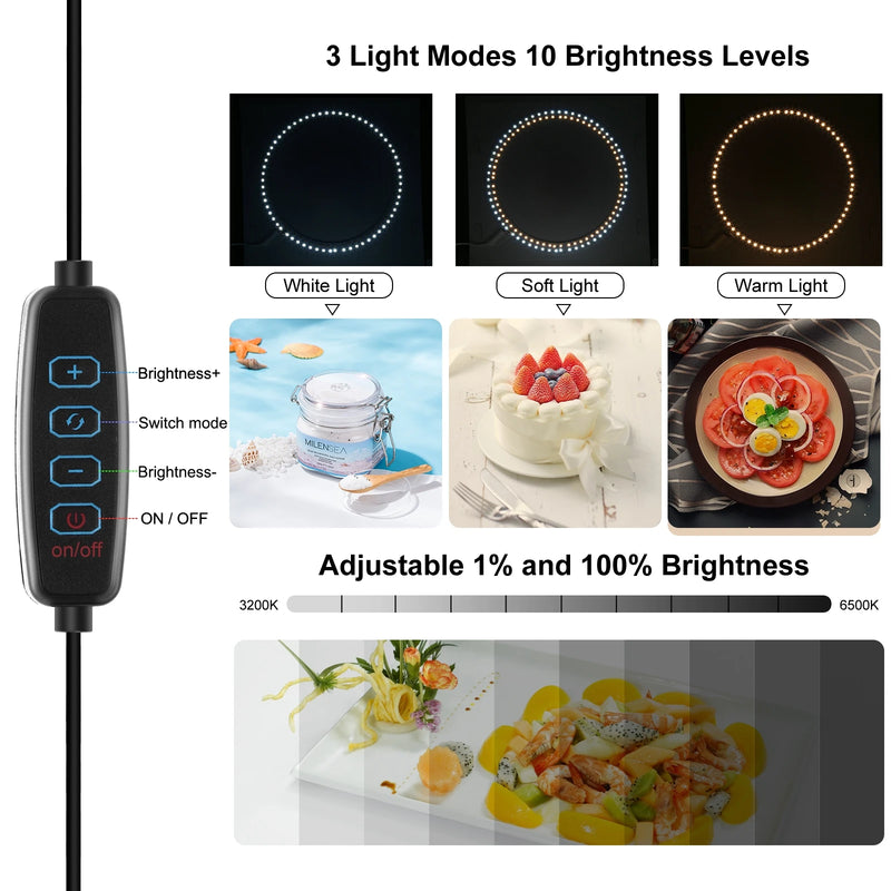 PULUZ 40cm Folding Portable Ring Light USB Photo Lighting Studio Shooting Tent Box with 6 x Dual-side Color Backdrops Photo Box