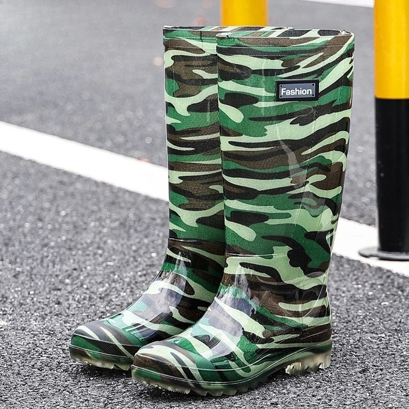 Men's Waterproof Rain Boots Knee High Anti-Slip Warm Fleece Lined Rubber Water Shoes Durable Fishing Garden Boots