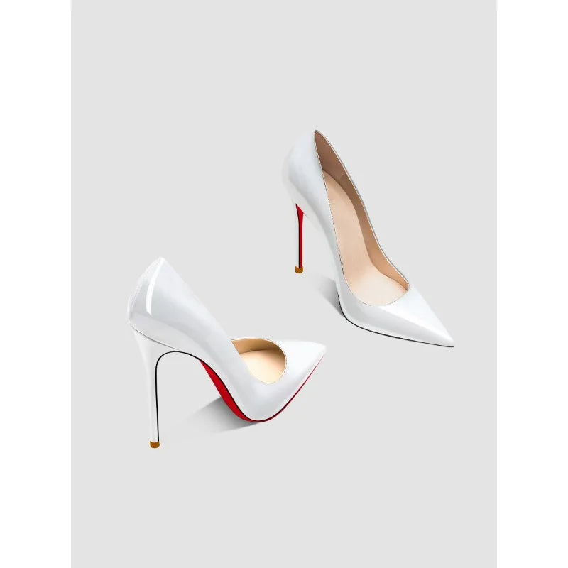 New Black High Heels for Women with Slim Heels, Pointed and sexy Professional White Plus Size Single Shoes