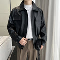 High-quality men's PU leather solid color windproof, waterproof jacket, daily fashion casual outerwear,  zipper leather jacket.