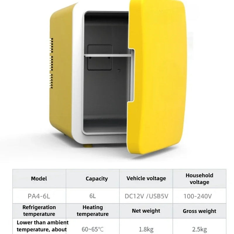 6L DC12V/110-220V Dual-purpose Refrigerator, Refrigerated and Refrigerated Desktop Refrigerator for Cosmetics, Skin Care