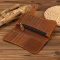 Men's Vintage Crazy Horse Leather Chain Wallet Genuine Leather Bifold Long Wallet Snap Card Holder Purse Zipper Coin Rfid Pocket