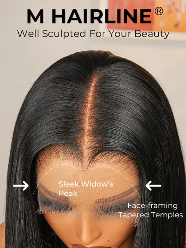 Widow's Peak M Hairline 13x6 HD Lace Front Wig 100% Human Hair Wig Silky Straight 13x4 HD Lace Frontal Wig Bleached Knots HD Wig