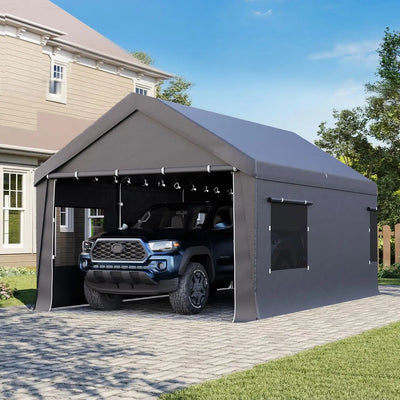 12x20 FT Heavy Duty Carport Canopy, Grey Portable Garage | SAMAG