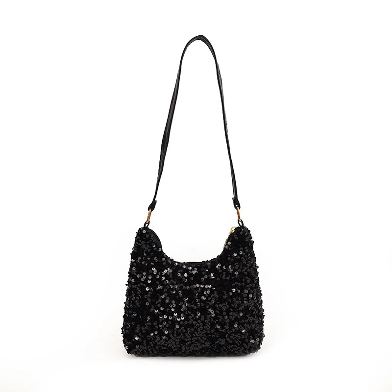 Fashion Women's Sequin Decorated Hobo Bag Black/Silver for Parties Daily Outings Stylish Compact Trendy Evening Bag