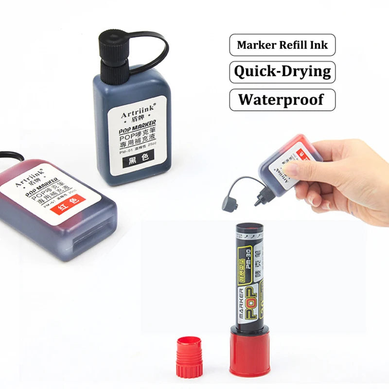 12Color POP Markers Refill Ink,25cc Permanent Marker Ink,Quick-Drying Waterproof And Non-Fading,Non-Erasable Marker Ink Refill