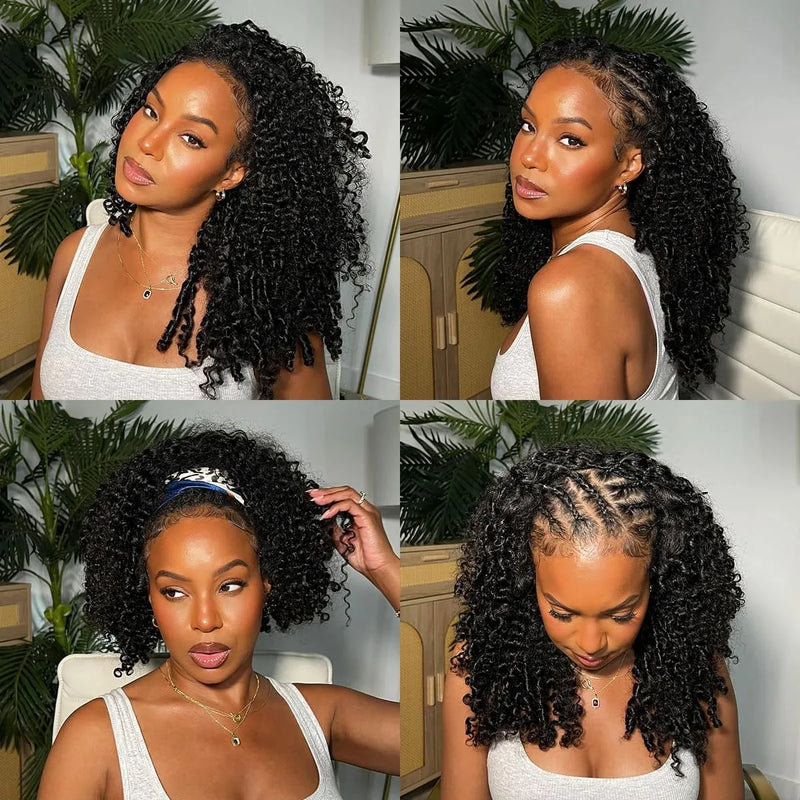 Burmese Curly 3 IN 1 Half Wigs Human Hair Wig Glueless Wigs Ready to Wear Half Wig Drawstring Clip Burmese Curly Hair Half Wig