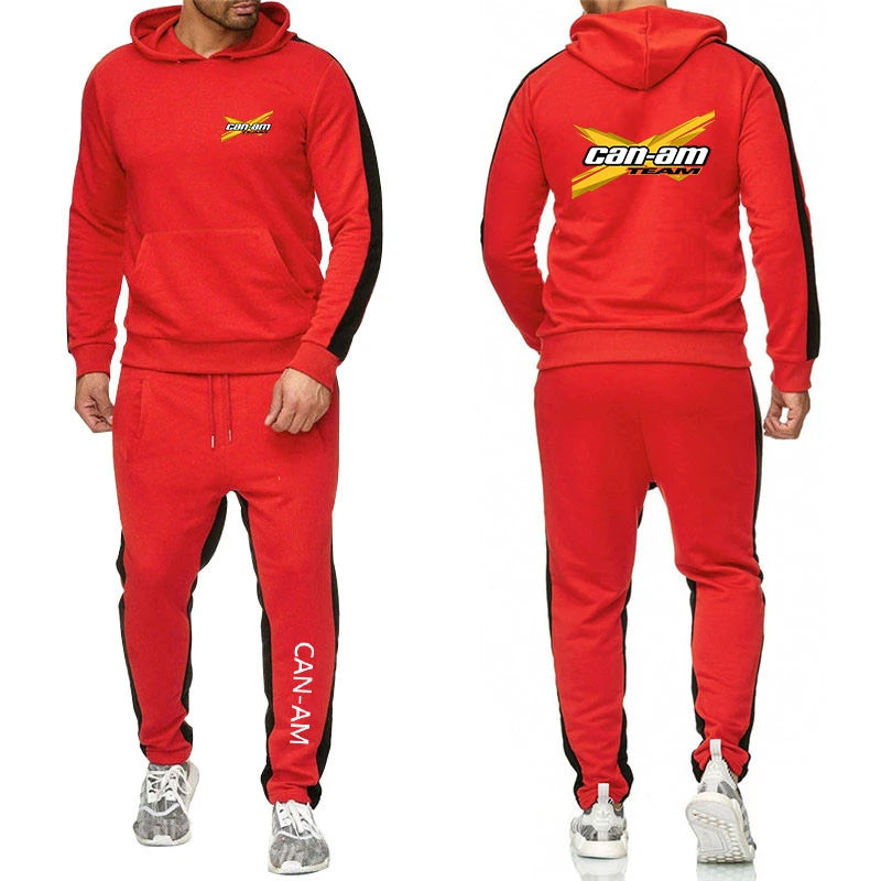 Spring Autumn CAN - AM BRP Logo Print Casual Long Sleeve Hoodies+Jogger Sweatpants Suit Men's Solid Color - View 6 | SAMAG