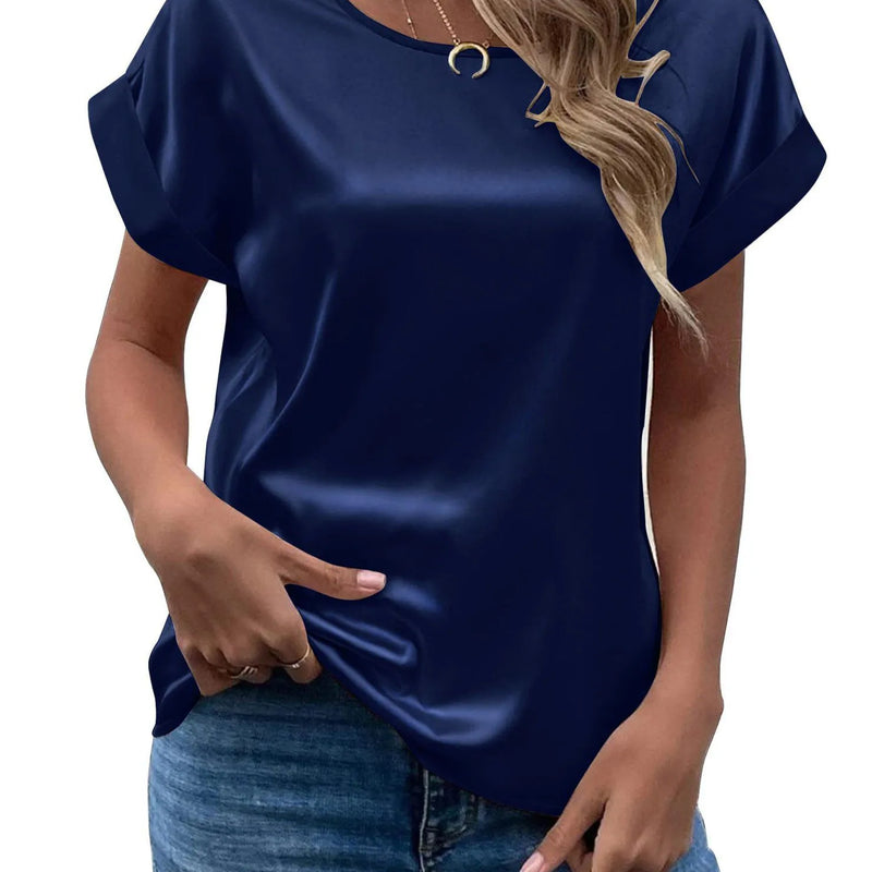 Women Summer Style Satin Blouses Shirts Lady Casual Bat wing Sleeve O-Neck Solid Color Loose Blusas Tops