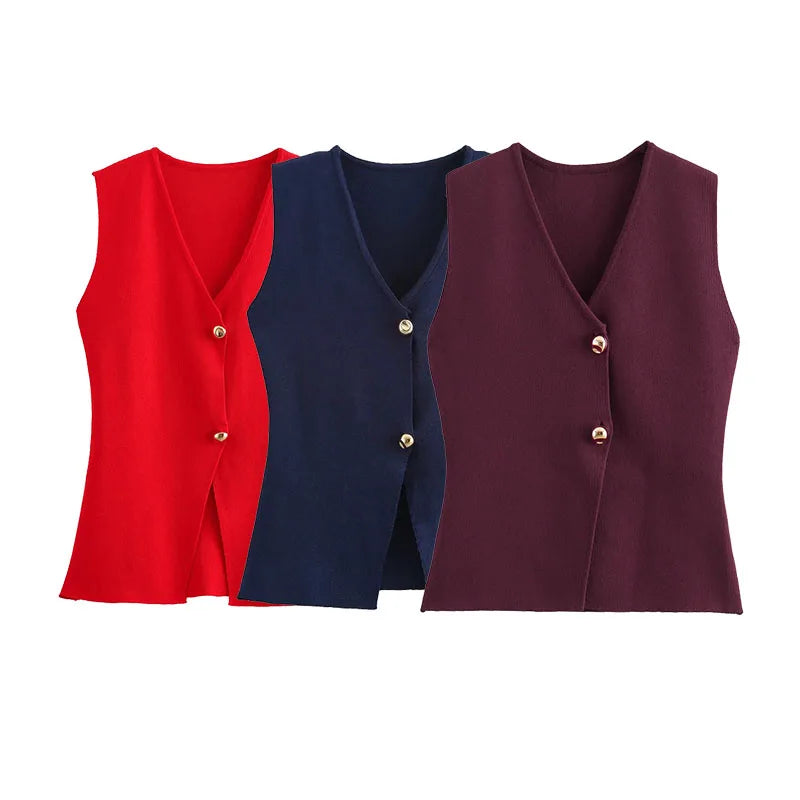 Knit Sleeveless Vest Woman Button New Spring Cropped - View 2 | SAMAG