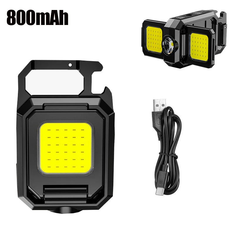 Rechargeable Keychain Flashlight Portable Mini COB Work Lights With 90° Foldable Side Lights Super Bright Flashlight for Camping