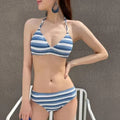 Korean Striped Tankini Swimsuit Sexy Halter Backless | SAMAG