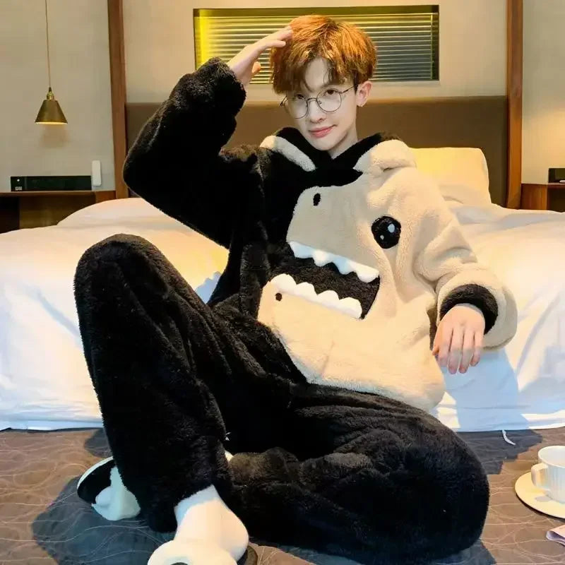 2025 New Autumn and Winter Loungewear Coral Fleece Pajamas Men Plus-size Long-sleeved Sleepwear Suit Thickened Plush Homewear