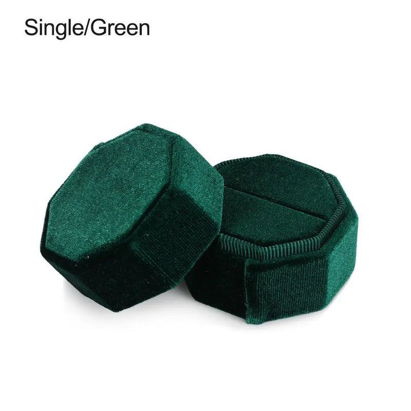 Hexagon Shape Velvet Jewelry Box Double Ring Storage Box Woman Gift Earrings Package Case Wedding Ring Display Packaging Box