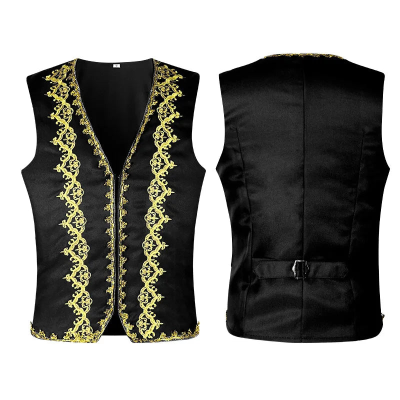 Men's Vests Medieval-Style Vintage Costume Tuxedo Sleeveless Vests European Vintage Stage Halloween Costume Gothic Jacket Set