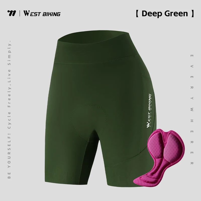 WEST BIKING Women Cycling Bib Shorts Summer High-waisted MTB Road Bike Shorts Breathable Quick Dry Yoga Fitness Bicycle Tights