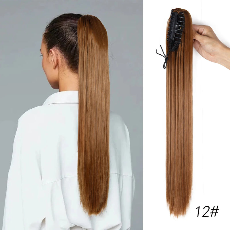 Synthetic Claw Clip On Ponytail Extension 22Inch Long Straight Wavy Ponytail Hair Ponytail With Claw Clip On Ponytail For Women