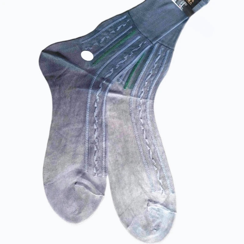 Men's Ultra-Thin Sheer Nylon Stockings Jacquard Elastic Mid-Tube Transparent Breathable Business Socks Good Quality Sexy
