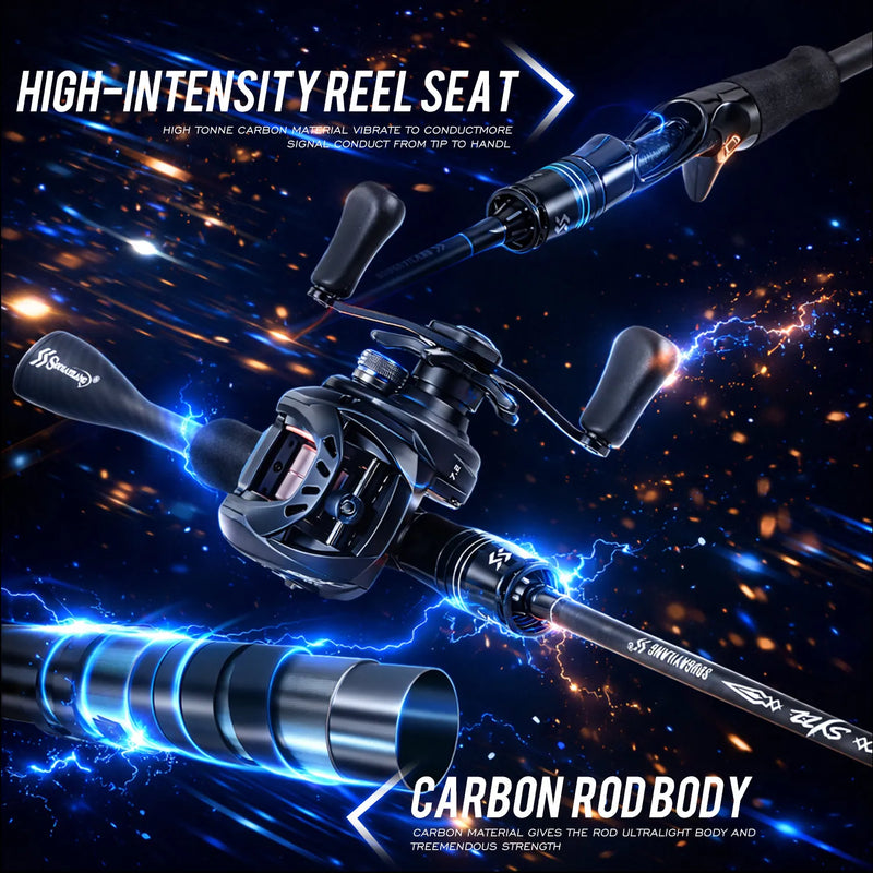 Sougayilang DC Baitcasting Reel & Carbon Fishing Rod Combo 7.2:1 Gear Ratio Ultralight Baitcaster Set for Bass Micro Fishing