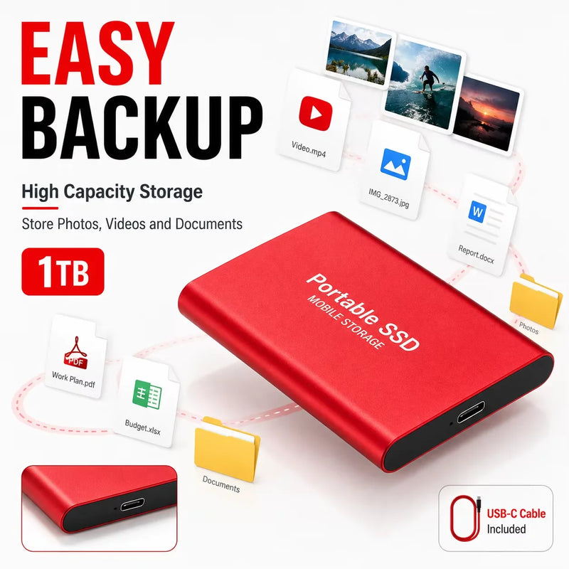New Arrival Portable SSD USB3.2 Type-C High-speed Solid State Drive External Storage Hard Disk  ﻿