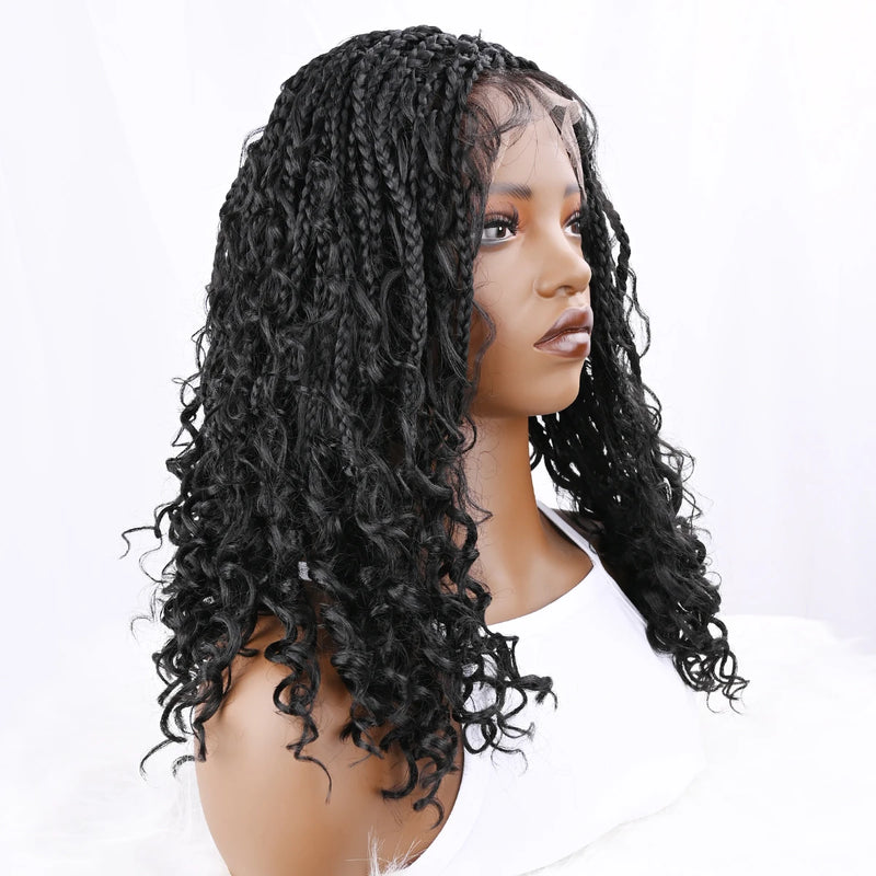 Bohemian Goddess 16 Inch Full Lace Synthetic Wig Natural Looking Box Braids with Curly Ends for Everyday Wear