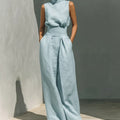 2026 Sleeveless Top+Wide Leg Pants Summer Casual Two-Piece Set Elegant And Loose Office Set High Street Pocket Women's Suits