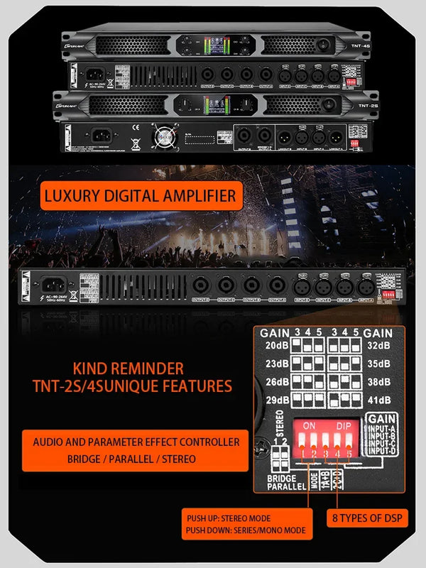 FUHAM TNT-2S/4S Class D Digital Power Amplifier 2200W 8Ω 2/4 Channel Professional Audio DJ Stage Subwoofer Line Array Speaker Am