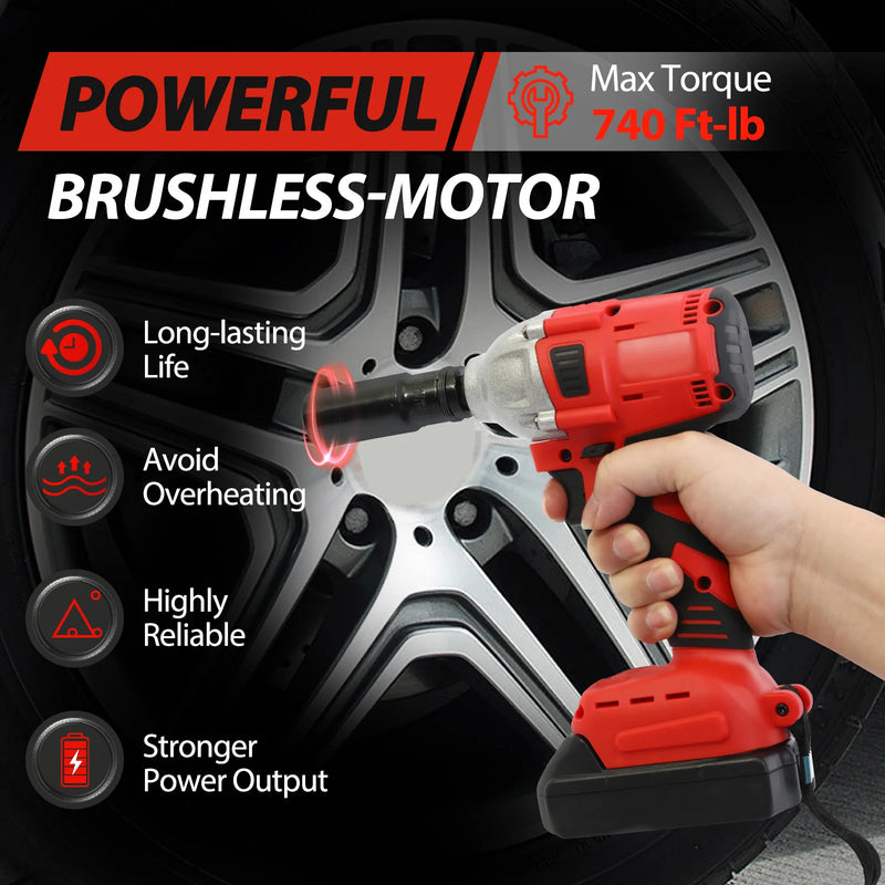 1000N.m Cordless Impact Wrench Brushless 20V 1/2 inch Power Tool Sets High Torque 2x1500MAh Batteries for - View 5 | SAMAG
